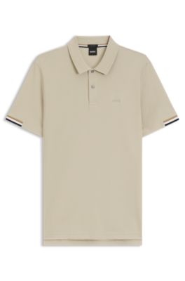 Rubberised-logo polo shirt in mercerised cotton, Light Beige