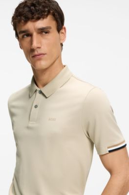 Rubberised-logo polo shirt in mercerised cotton, Light Beige