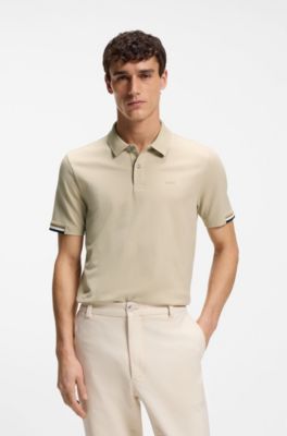 Rubberised-logo polo shirt in mercerised cotton, Light Beige