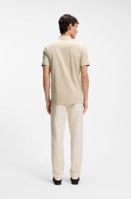 Rubberised-logo polo shirt in mercerised cotton, Light Beige