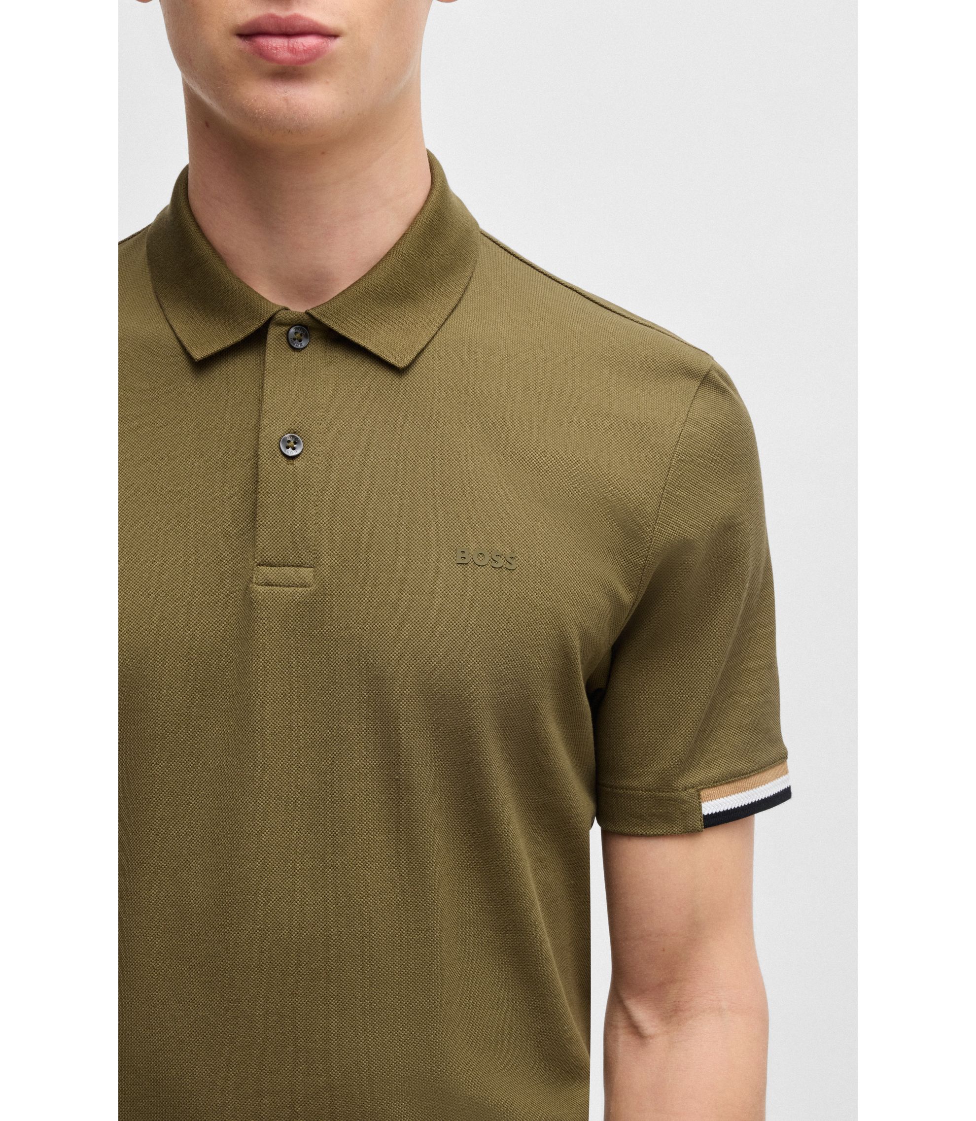 BOSS Rubberised-logo polo shirt in mercerised cotton Dark Green