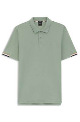 Rubberised-logo polo shirt in mercerised cotton, Light Green