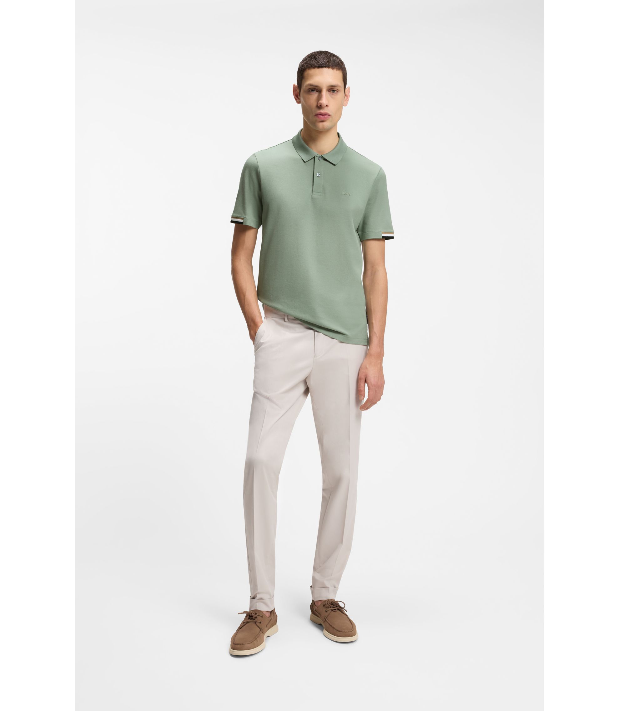 BOSS - Rubberised-logo polo shirt in mercerised cotton - Light Green