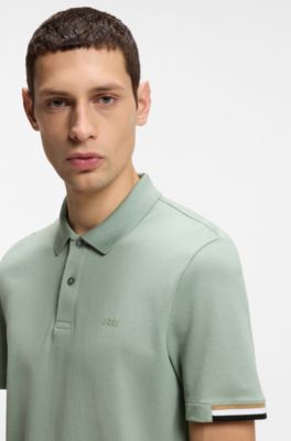 Rubberised-logo polo shirt in mercerised cotton, Light Green