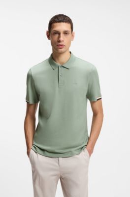 Rubberised-logo polo shirt in mercerised cotton, Light Green