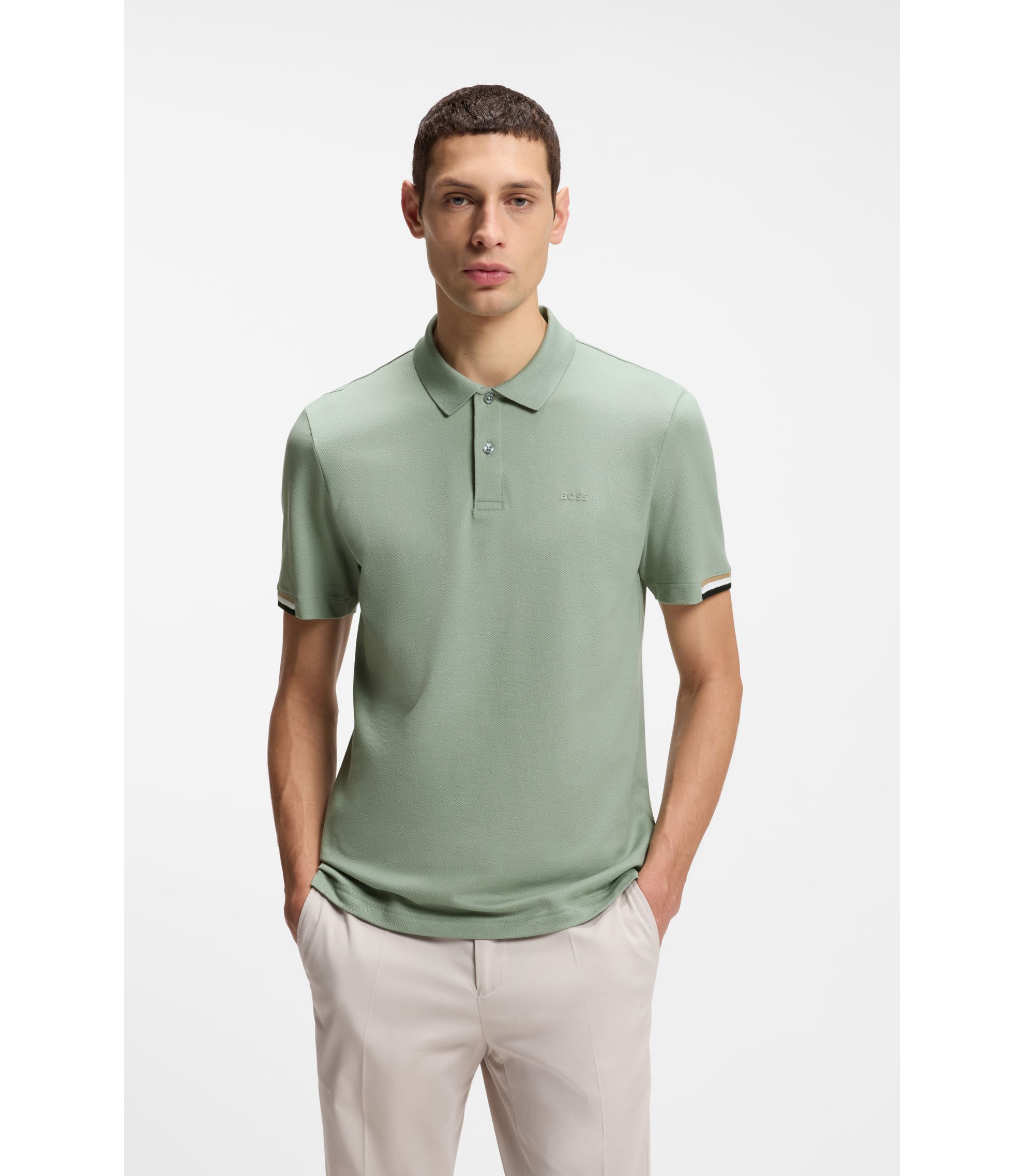 BOSS - Rubberised-logo polo shirt in mercerised cotton - Light Green