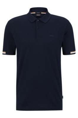 Hugo Boss Regular-fit Polo Shirt With Rubberized Logo In Dark Blue