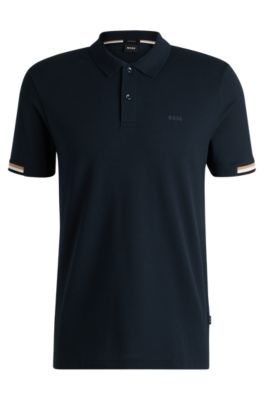Rubberised-logo polo shirt in mercerised cotton, Dark Blue