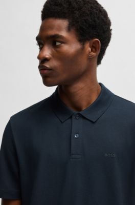 Polo regular fit con logo de goma, Azul oscuro