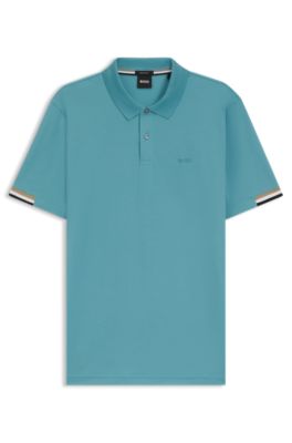 Rubberised-logo polo shirt in mercerised cotton, Light Blue