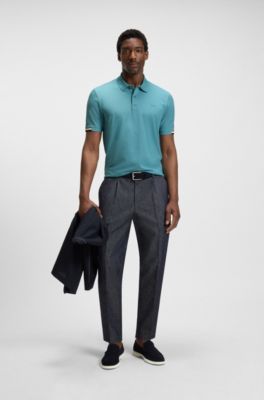 Rubberised-logo polo shirt in mercerised cotton, Light Blue