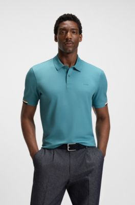 Polo regular fit con logo de goma, Celeste