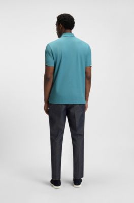 Rubberised-logo polo shirt in mercerised cotton, Light Blue