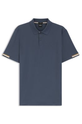 Rubberised-logo polo shirt in mercerised cotton, Light Blue