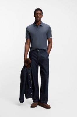 Rubberised-logo polo shirt in mercerised cotton, Light Blue