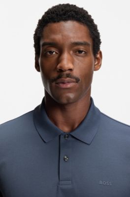 Rubberised-logo polo shirt in mercerised cotton, Light Blue