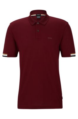 Hugo Boss Regular-fit Polo Shirt With Rubberized Logo In Dark Red