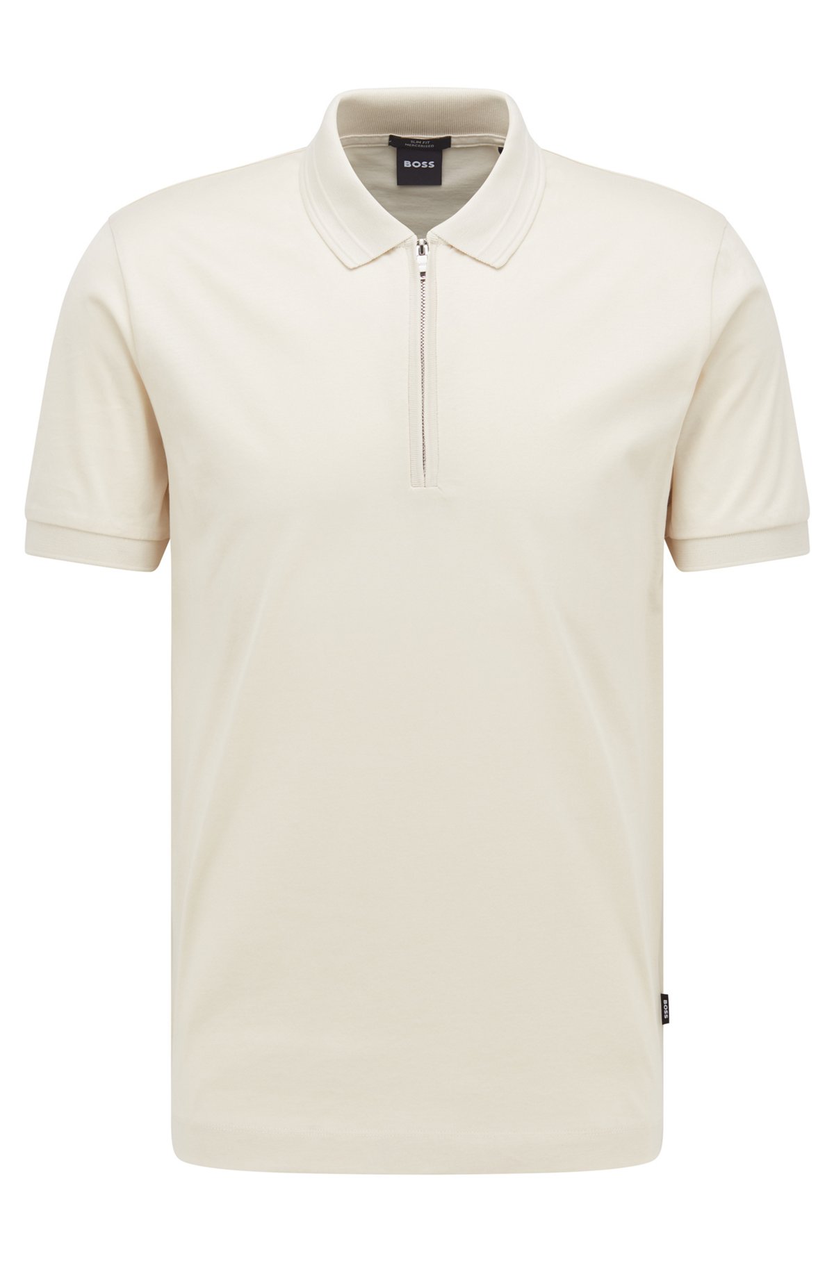 BOSS - Mercerised-cotton slim-fit polo shirt with zip placket