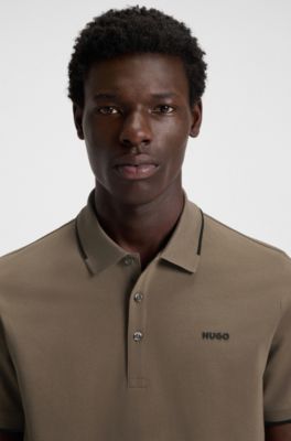 Stretch-cotton slim-fit polo shirt with printed logo, Marr&oacute;n claro