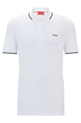 Shop Hugo Stretch-cotton Slim-fit Polo Shirt With Printed Logo In White