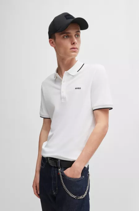 Stretch-cotton slim-fit polo shirt with printed logo