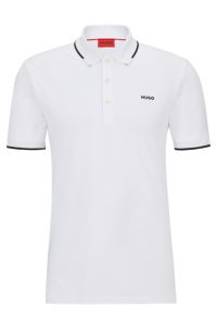 Stretch-cotton slim-fit polo shirt with printed logo , White
