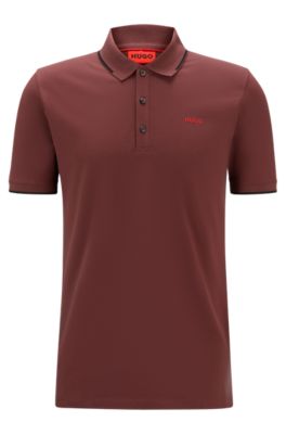 Stretch-cotton slim-fit polo shirt with printed logo, Dark Brown