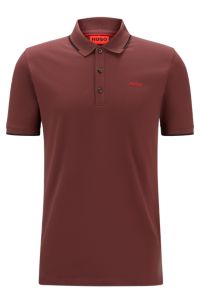 HUGO - Stretch-cotton slim-fit polo shirt with printed logo