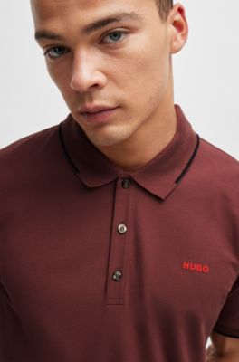 Stretch-cotton slim-fit polo shirt with printed logo, Dark Brown