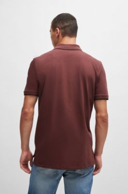 Stretch-cotton slim-fit polo shirt with printed logo, Dark Brown
