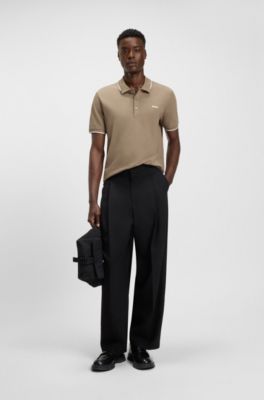 Stretch-cotton slim-fit polo shirt with printed logo, Marron