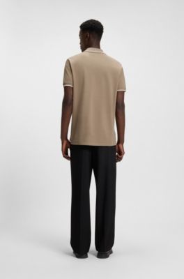 Stretch-cotton slim-fit polo shirt with printed logo, Marron