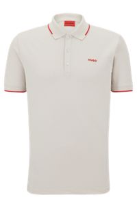 Stretch-cotton slim-fit polo shirt with printed logo , Light Beige