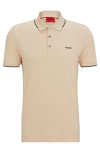 Stretch-cotton slim-fit polo shirt with printed logo , Light Beige