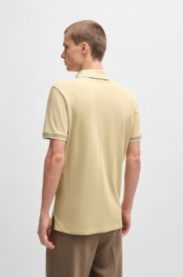 Stretch-cotton slim-fit polo shirt with printed logo, Light Beige