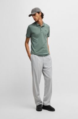 Stretch-cotton slim-fit polo shirt with printed logo, Light Green