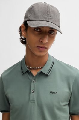 Stretch-cotton slim-fit polo shirt with printed logo, Light Green