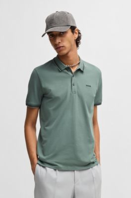 Stretch-cotton slim-fit polo shirt with printed logo, Cal