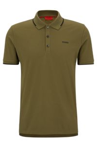 Stretch-cotton slim-fit polo shirt with printed logo , Light Green