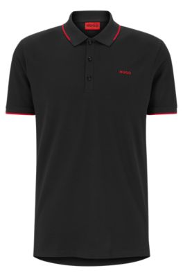 HUGO コットンテリー ポロシャツ HUGO - Stretch-cotton slim-fit polo shirt with printed logo