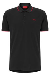 Stretch-cotton slim-fit polo shirt with printed logo , Dark Blue