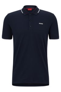 Stretch-cotton slim-fit polo shirt with printed logo , Dark Blue