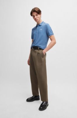 Stretch-cotton slim-fit polo shirt with printed logo, Blue