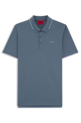 Polo slim fit de algod&oacute;n el&aacute;stico con ribetes en contraste, Celeste
