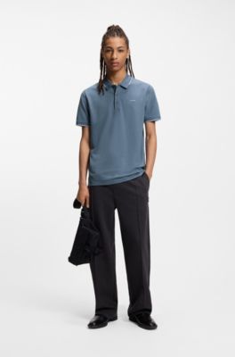 Polo slim fit de algod&oacute;n el&aacute;stico con ribetes en contraste, Celeste