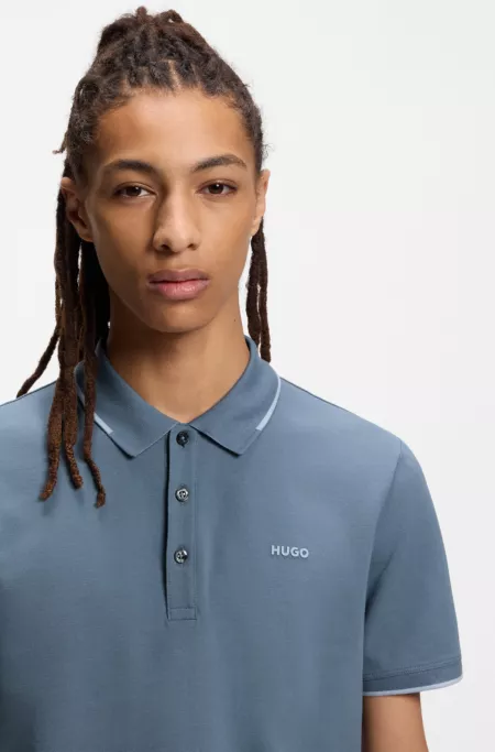 Embroidered-logo slim-fit polo shirt in stretch cotton
