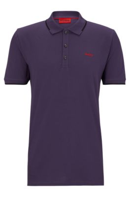 Hugo Stretch-cotton Slim-fit Polo Shirt With Printed Logo In Dark Purple