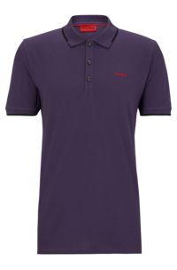 Stretch-cotton slim-fit polo shirt with printed logo , Dark Purple