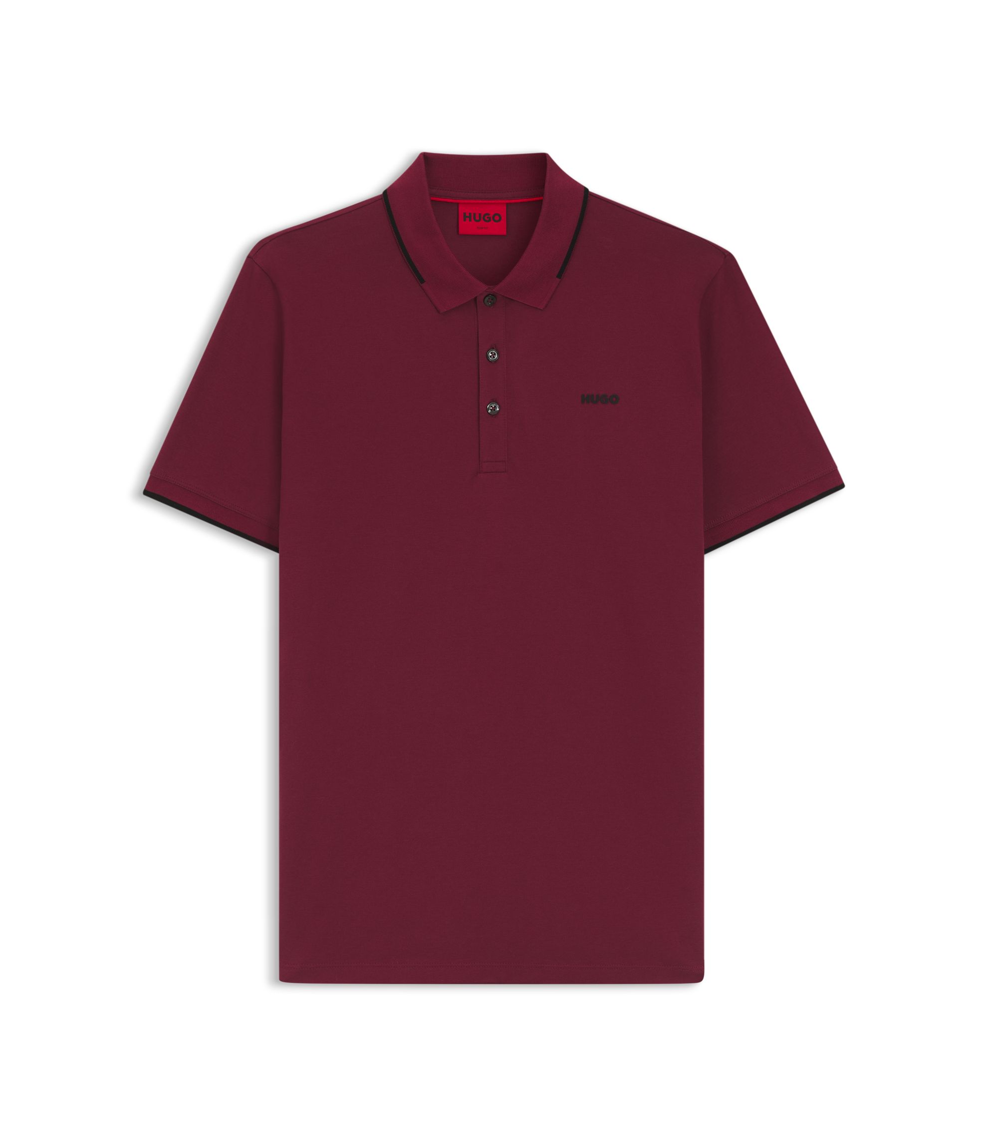 HUGO - Stretch-cotton slim-fit polo shirt with printed logo - Dark Red