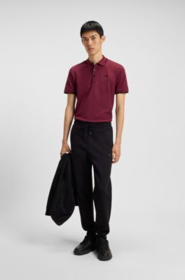 Stretch-cotton slim-fit polo shirt with printed logo, Rojo oscuro